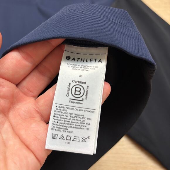 Athleta Mock Neck Long Sleeve Women’s M Color Navy/Black - Picture 3 of 6